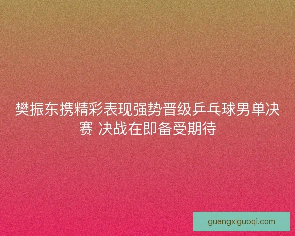 樊振东携精彩表现强势晋级乒乓球男单决赛 决战在即备受期待